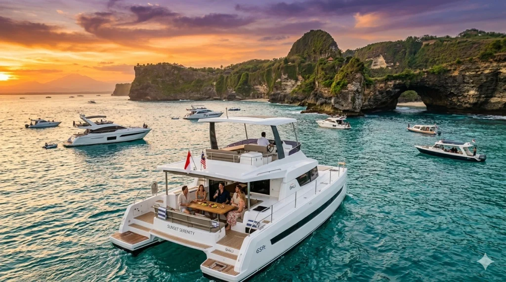 Private yacht charter Bali with sunset view